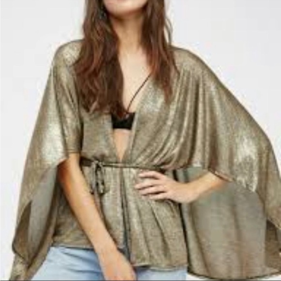 Free People Gold Age of Aquarius Kimono Top - Picture 3 of 16